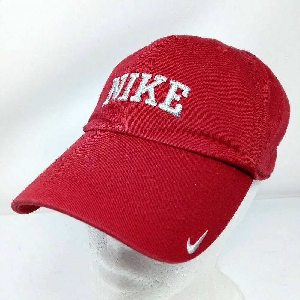 Nike Sportswear Strapback Red Swoosh Logo Hat Cap Athletic Y2K Dad